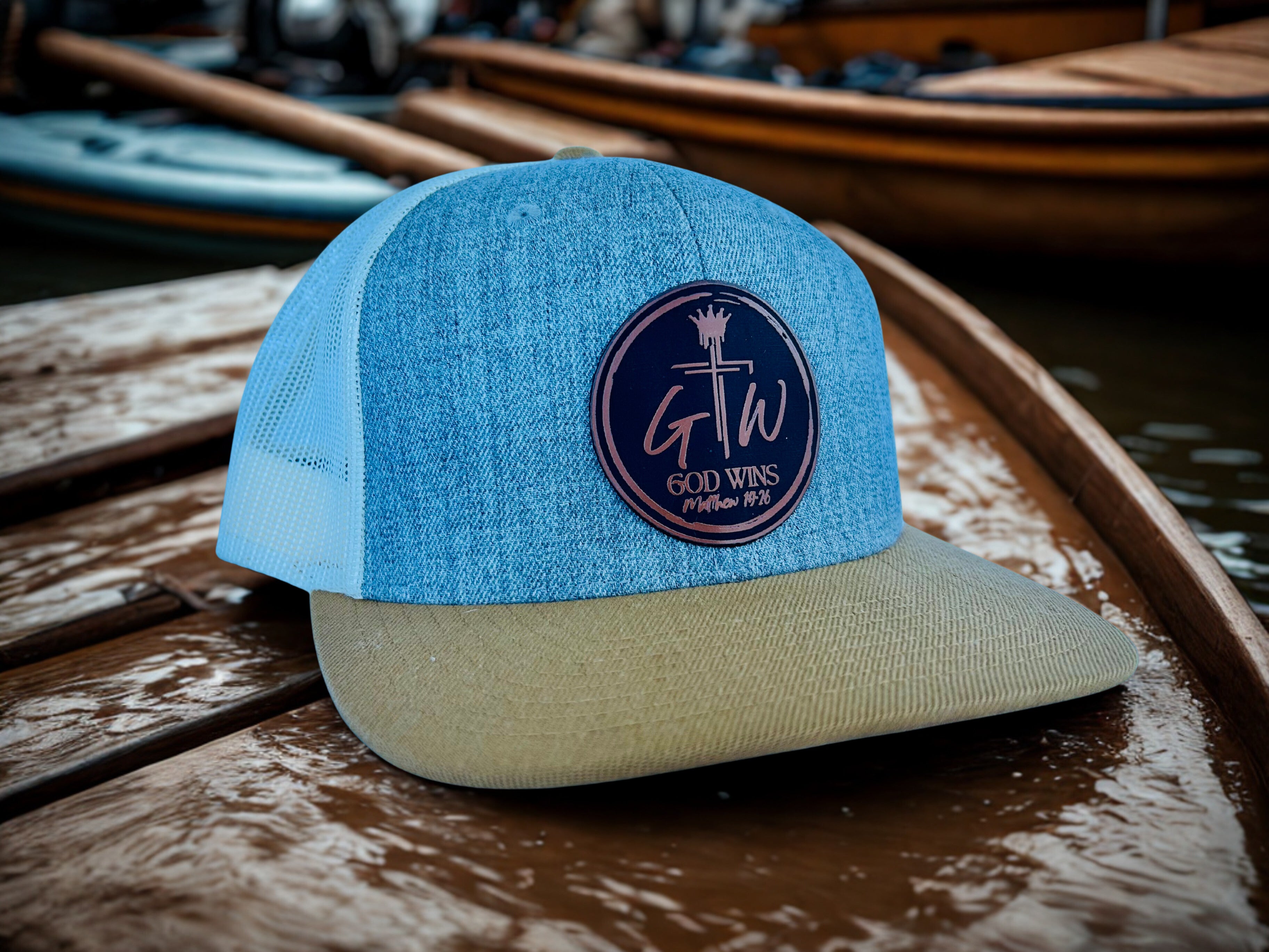 Beige/Gray/White God Wins Hat